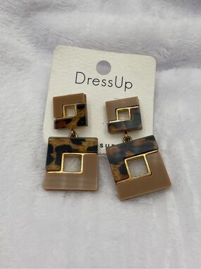 Tan Tortie Geometric Drop Earrings